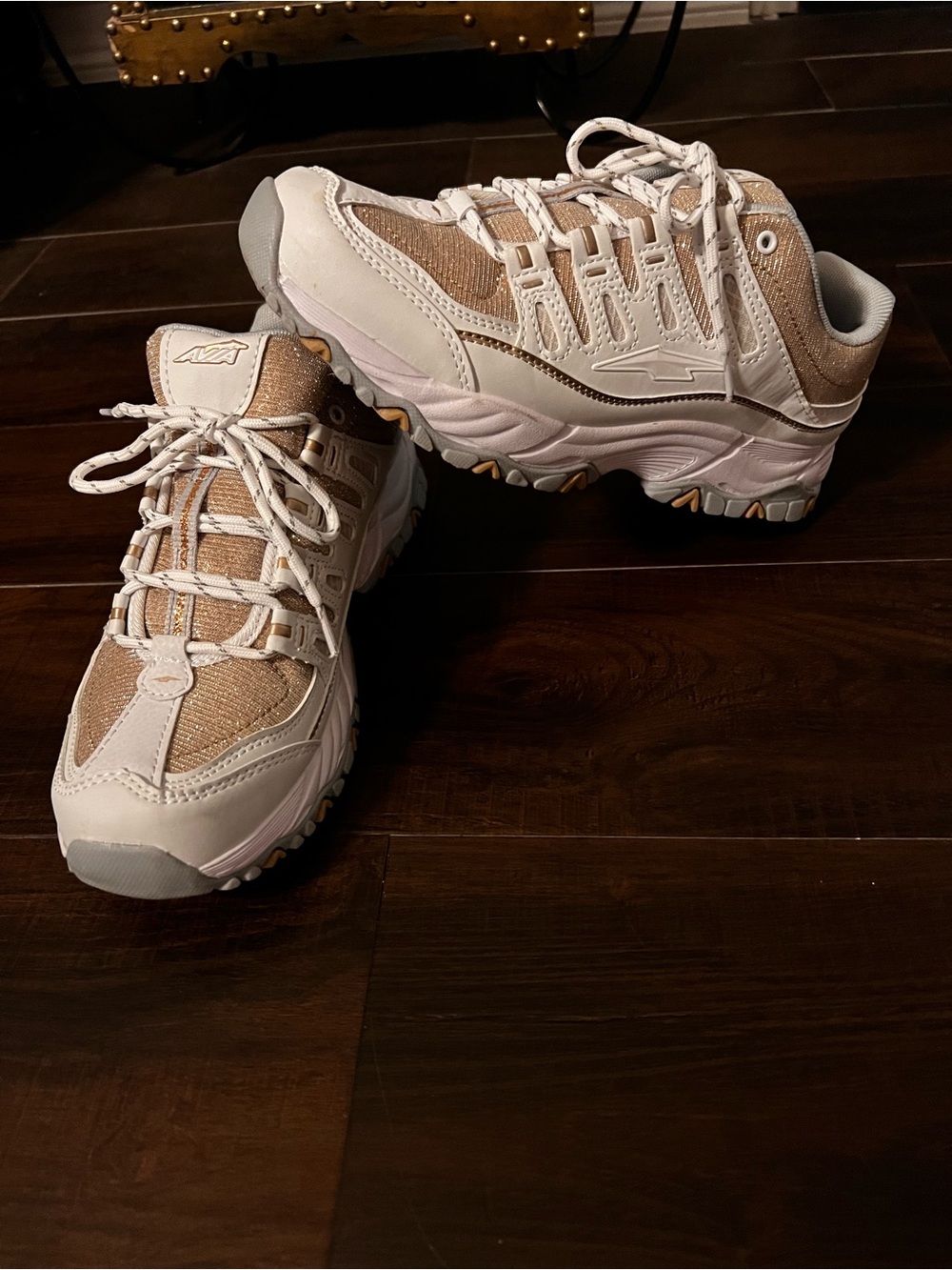 AVIA Women's Lace-Up Athletic Sneakers in Gold/White 10